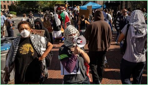 Four masked individuals remove Israeli flags at a Philadelphia cafe. - SarkariResult
